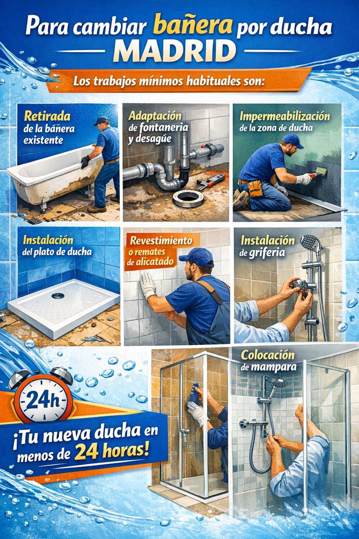 Trabajos mínimos cambio bañera por ducha
